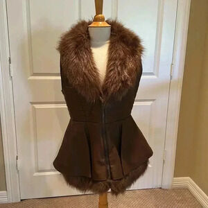 Faux leather and fur Peplum Vest